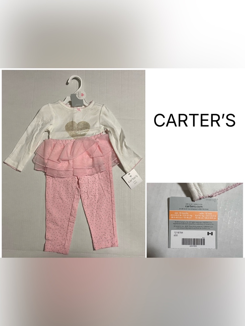 CARTER’S - 12M - NWT - INFANT GIRLS 2PC PINK HEART TUTU SET